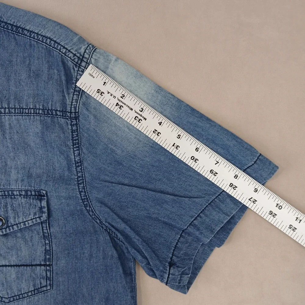 Coastal Medium Mens‎ Shirt Denim Western Pearl Snap Cowboy Short Sleeve 21x29
